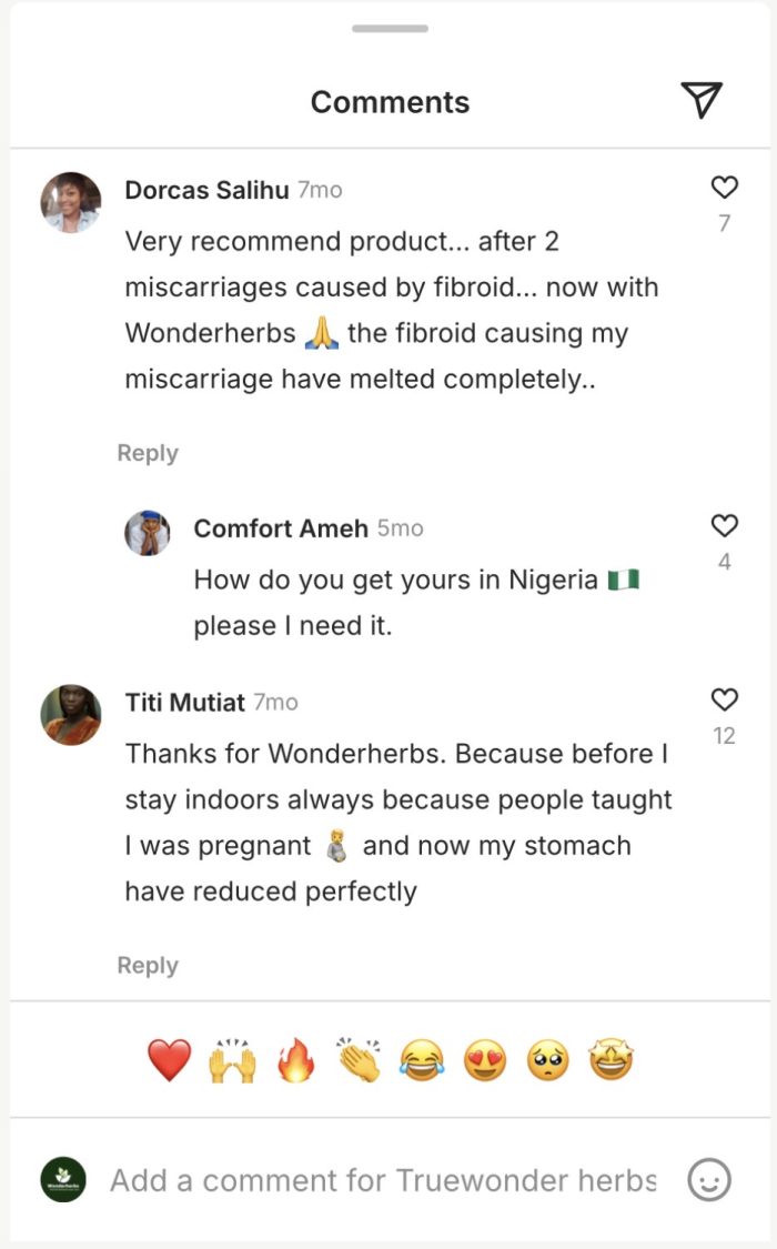 Comment from a customer sharing her fibroid recovery story