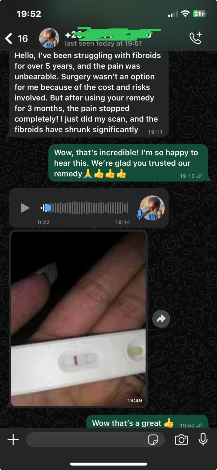 WhatsApp conversation with a customer sharing her healing progress