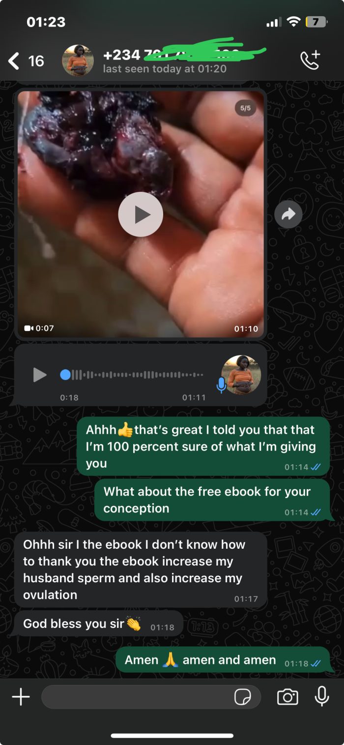 WhatsApp conversation with a customer confirming her results